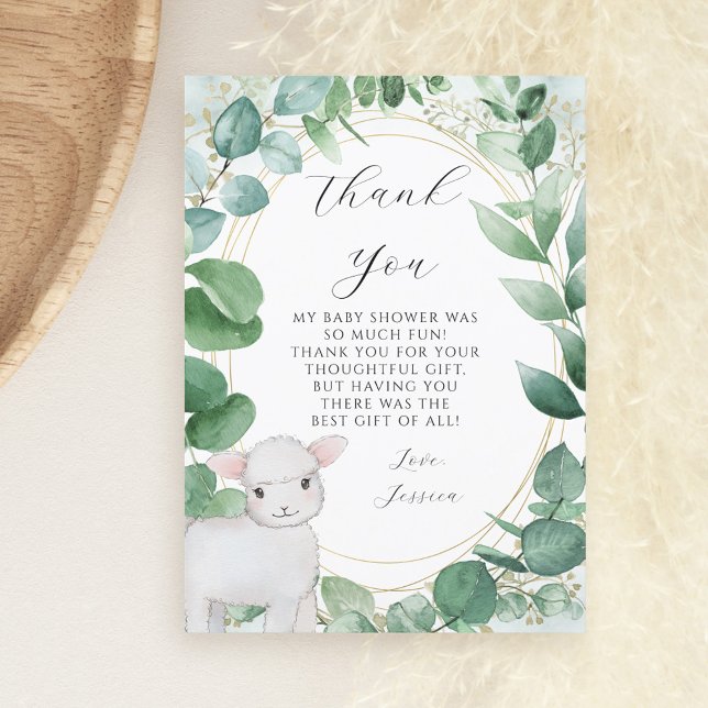 Eucalyptus Greenery Lamb Baby Shower Tack Kort (Skapare uppladdad)