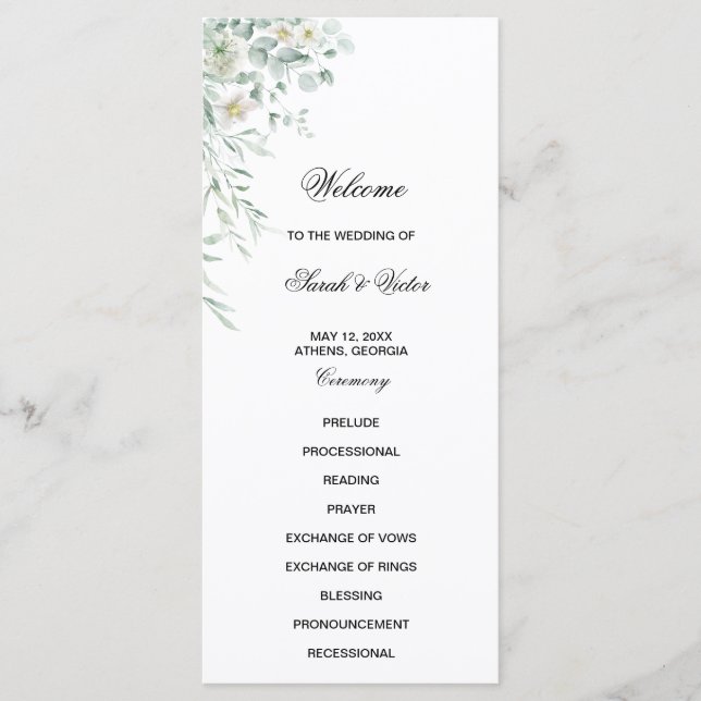 Eucalyptus Greenery Leaves Program Card (Framsida)