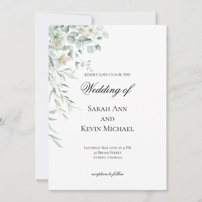Eucalyptus Greenery Leaves  Wedding Invitation Inbjudningar (Framsida)