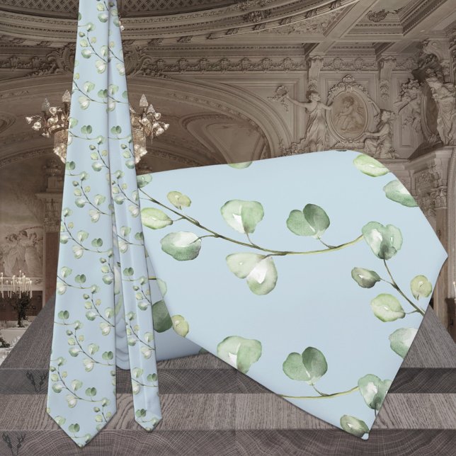 Eucalyptus Greenery Light Himlar Blue Bröllop Slips (Skapare uppladdad)