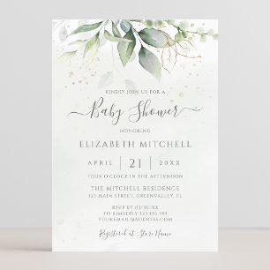 Eucalyptus Greenery Löv Elegant Baby Shower Inbjudningar
