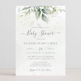 Eucalyptus Greenery Löv Elegant Baby Shower Inbjudningar