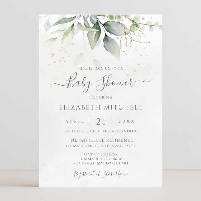 Eucalyptus Greenery Löv Elegant Baby Shower Inbjudningar (Skapare uppladdad)