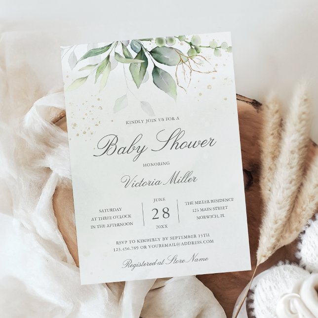 Eucalyptus Greenery Löv Elegant Baby Shower Inbjudningar (Skapare uppladdad)