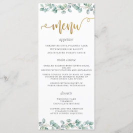 Eucalyptus Greenery Löv Guld Bröllop Menu Program