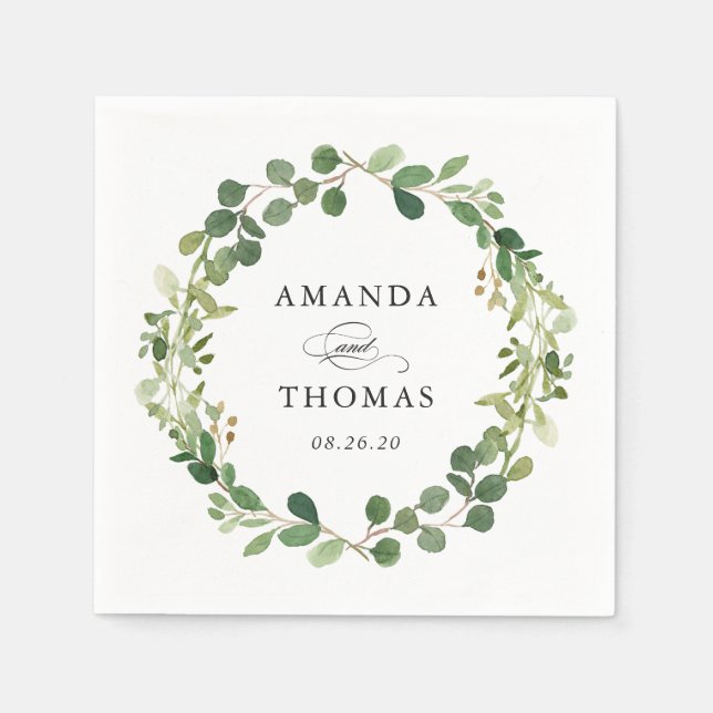 Eucalyptus Greenery Löv, utandningsvätska Bröllop Pappersservett (Framsidan)
