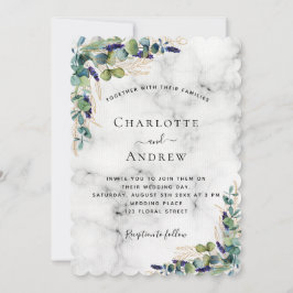 Eucalyptus greenery marble lyxury bröllop inbjudningar