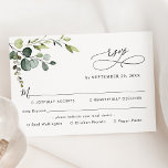 Eucalyptus Greenery Meal Options Sång-begäran OSA Kort<br><div class="desc">Det här anpassadet Meal Options-OSA kort är designat att samordna med vår Boho Grey bröllop-samling och har en vattenfärgseukalyptus gren med kalligrafisk grafiktext,  parad med ett klassserif & modern sans-teckensnitt i svart. Matchande objekt är tillgängliga.</div>