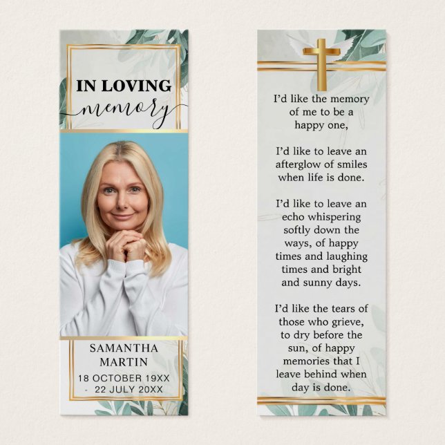 Eucalyptus Greenery Memorial Funeral Bookmark Litet Visitkort (Framsida & baksida)