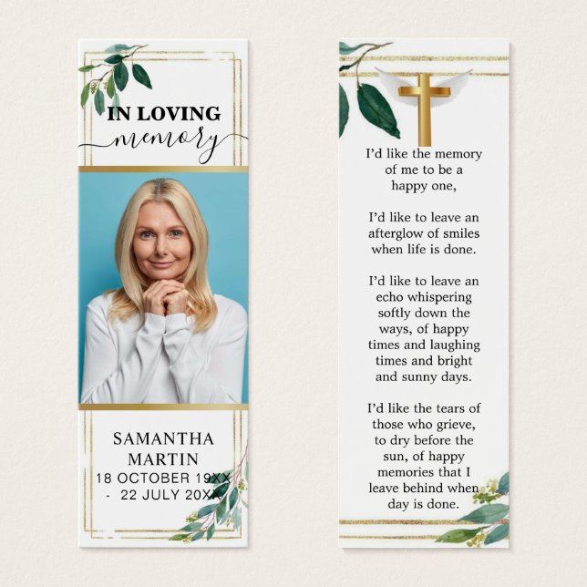 Eucalyptus Greenery Memorial Funeral Bookmark Litet Visitkort (Framsida & baksida)
