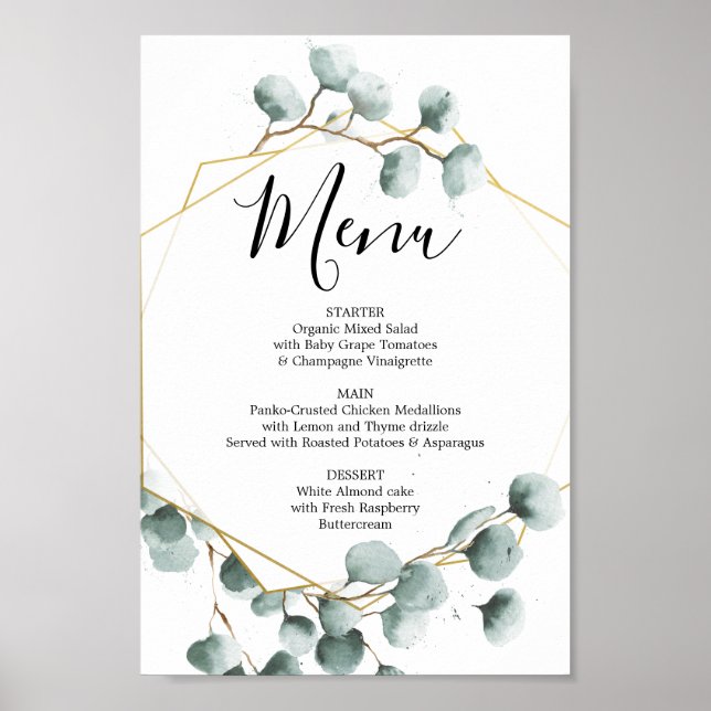 Eucalyptus Greenery Menu eller Pub Menu Sign Poster (Framsidan)