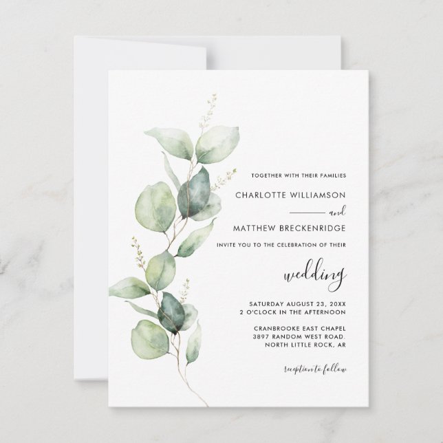 Eucalyptus Greenery Minimalist Bröllop Inbjudningar (Framsida)