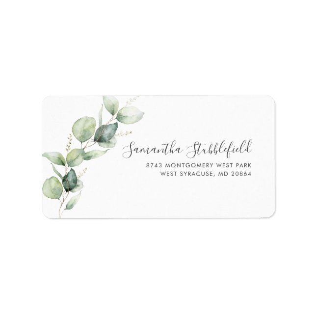 Eucalyptus Greenery Minimalist Shipping Adress Adressetikett (Framsidan)