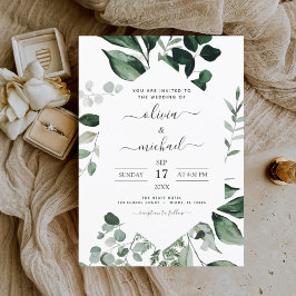 Eucalyptus Greenery Modern Elegant bröllop Inbjudningar