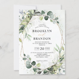 Eucalyptus Greenery Modern Geometric Bröllop Invit Inbjudningar