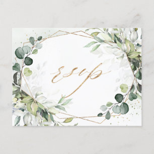 Eucalyptus Greenery Modern Geometric Bröllop OSA Vykort
