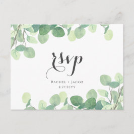 Eucalyptus Greenery Modern Script Bröllop OSA Vykort