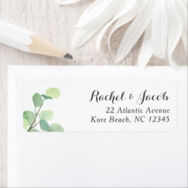 Eucalyptus Greenery Modern Script Bröllop Returadress Etikett