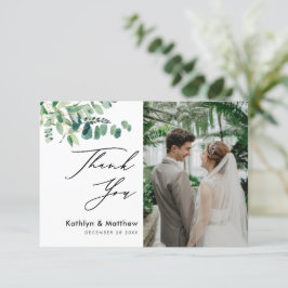 Eucalyptus Greenery Modern Script Photo Bröllop Tack Kort