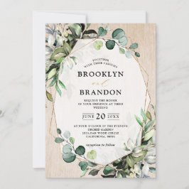 Eucalyptus Greenery Modern Wood Geometric Bröllop Inbjudningar