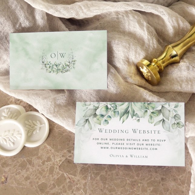Eucalyptus Greenery Monogram Bröllop webbplats Tilläggskort (Skapare uppladdad)