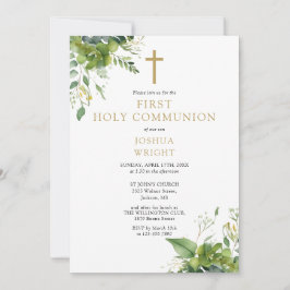 Eucalyptus Greenery Monogram First Heliga Communio Inbjudningar
