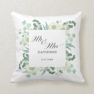 Eucalyptus Greenery Mr. och Script Newlyweds Kudde