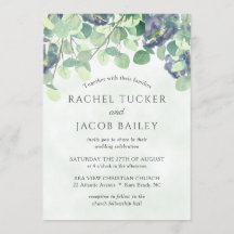 Eucalyptus Greenery Navy Blue Blommigt Bröllop