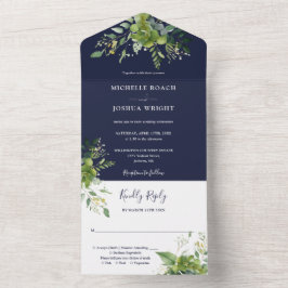 Eucalyptus Greenery Navy Blue Monogram Bröllop