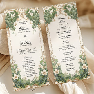 Eucalyptus Greenery och Guld Bröllop Ceremony Program
