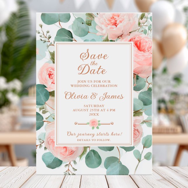 Eucalyptus greenery och  peonies spara data inbjudningar (Skapare uppladdad)