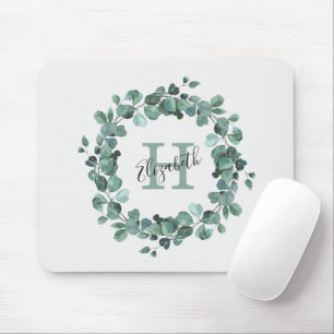 Eucalyptus Greenery Personlig Monogram Mouse Pa Musmatta