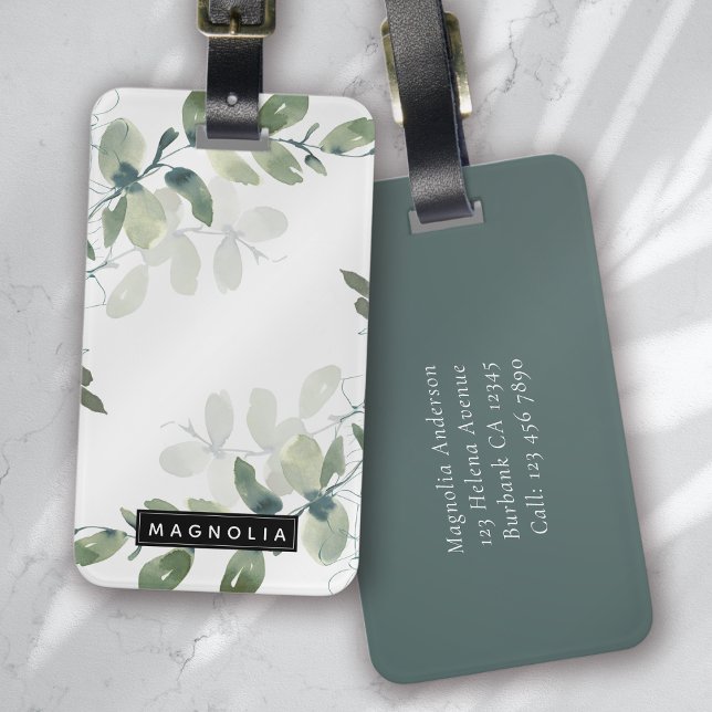 Eucalyptus Greenery Personlig Monogram Namn Bagagebricka (Skapare uppladdad)
