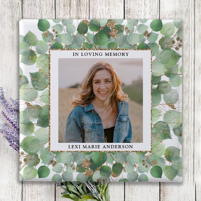 Eucalyptus Greenery Photo Memorial Funeral Knapp (Skapare uppladdad)