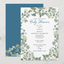 Eucalyptus Greenery Pojke Blue Baby Shower Inbjudningar