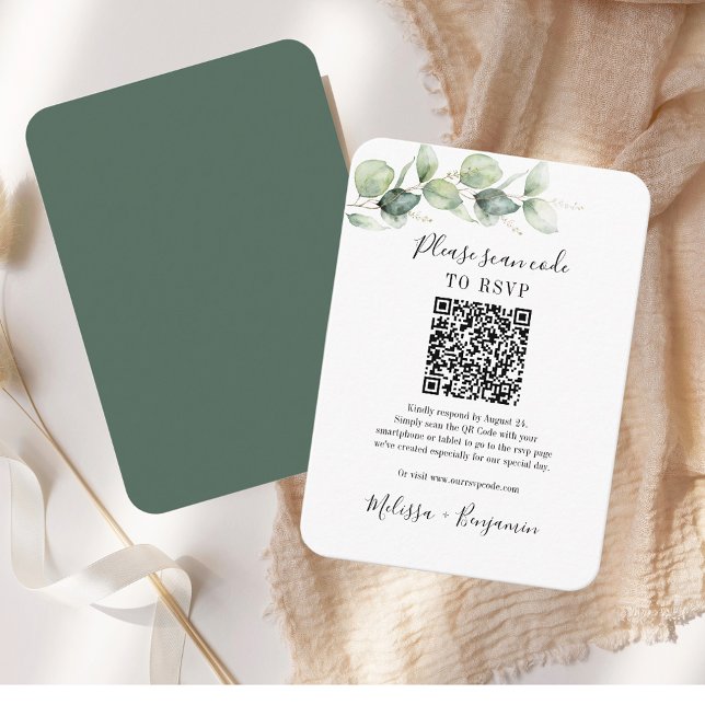Eucalyptus Greenery QR Code OSA Bröllop Simple Tilläggskort (Eucalyptus Greenery QR Code RSVP Wedding Simple Enclosure Card)