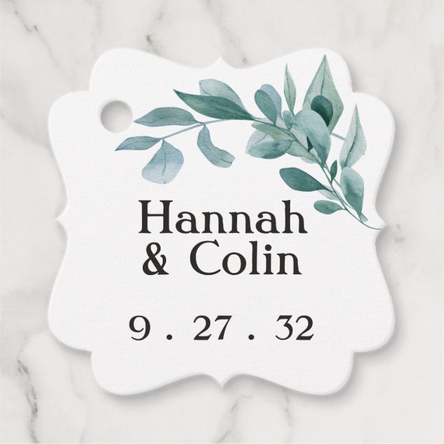 Eucalyptus Greenery Ram Grönt Blue White Finare Gåvor Etiketter (Framsida)