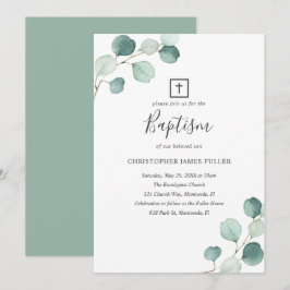 Eucalyptus Greenery Religiösa Elegant Baptism Inbjudningar