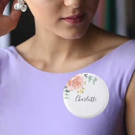 Eucalyptus greenery ro guld blommigt namn bricka knapp