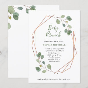 Eucalyptus Greenery Ro Guld Geo Baby Brunch Inbjudningar