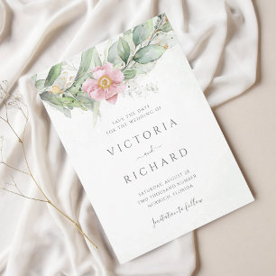 Eucalyptus Greenery Rosa Blommigt Elegant bröllop Spara Datumet