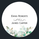 Eucalyptus Greenery Round Sticker Runt Klistermärke<br><div class="desc">Elevate your wedding details with this eucalyptus greenery round sticker. Ideal for sealing invitations,  gift bags,  or favors,  it adds a personalized and elegant botanical touch. A perfect match for modern or rustic greenery wedding themes.</div>