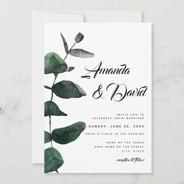 Eucalyptus Greenery Rustic Couple Photo Bröllop Inbjudningar (Framsida)