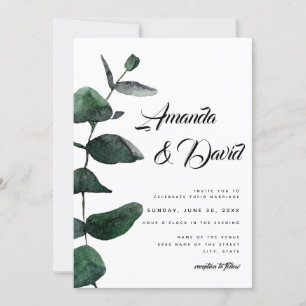 Eucalyptus Greenery Rustic Couple Photo Bröllop Inbjudningar