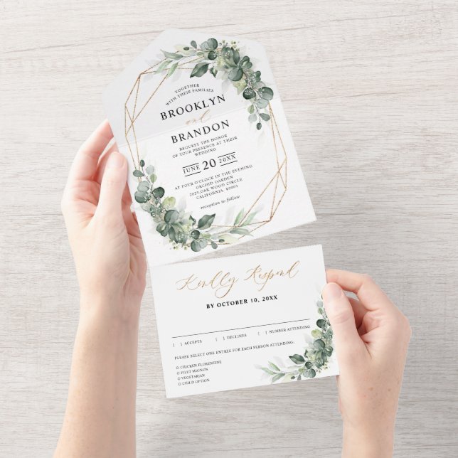 Eucalyptus Greenery Rustic Geometric Bröllop (Tearaway)
