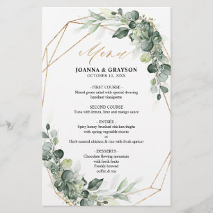 Eucalyptus Greenery Rustic Geometric Bröllop Menu