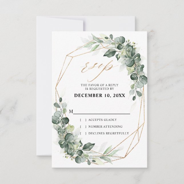 Eucalyptus Greenery Rustic Geometric Bröllop OSA Kort (Framsida)