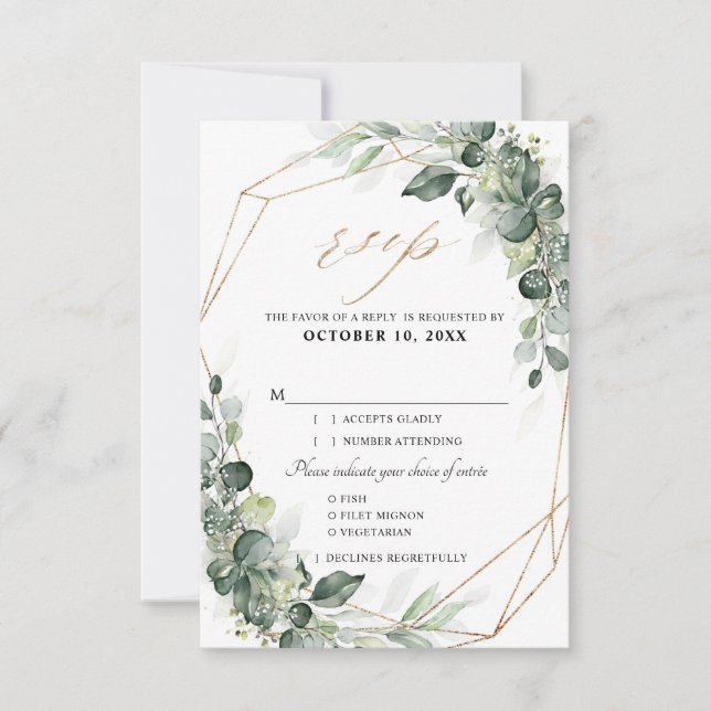 Eucalyptus Greenery Rustic Geometric Bröllop OSA Kort (Framsida)