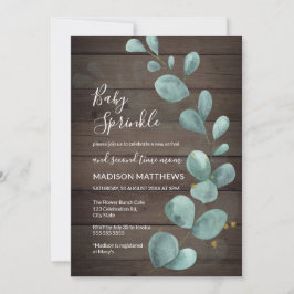 Eucalyptus Greenery Rustic Wood Baby Sprinkle Invi Inbjudningar