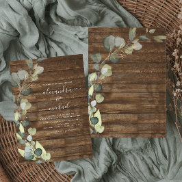 Eucalyptus Greenery Rustic Wood Bröllop Inbjudningar